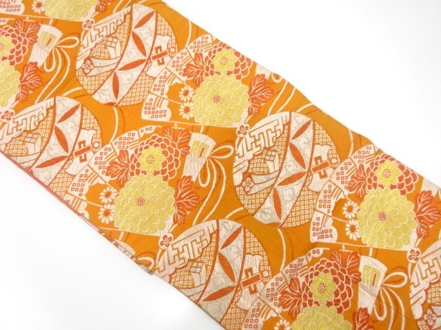 JAPANESE KIMONO / ANTIQUE OBI FOR KIDS / WOVEN FOLDING FAN & MARI BALL